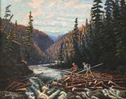 Log Drive on the Gaspereau River, painted by Bert Young