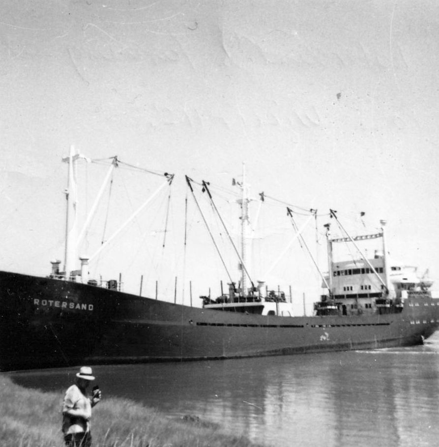 A pulpwood boat looms over the Port Williams wharf in the 1960s